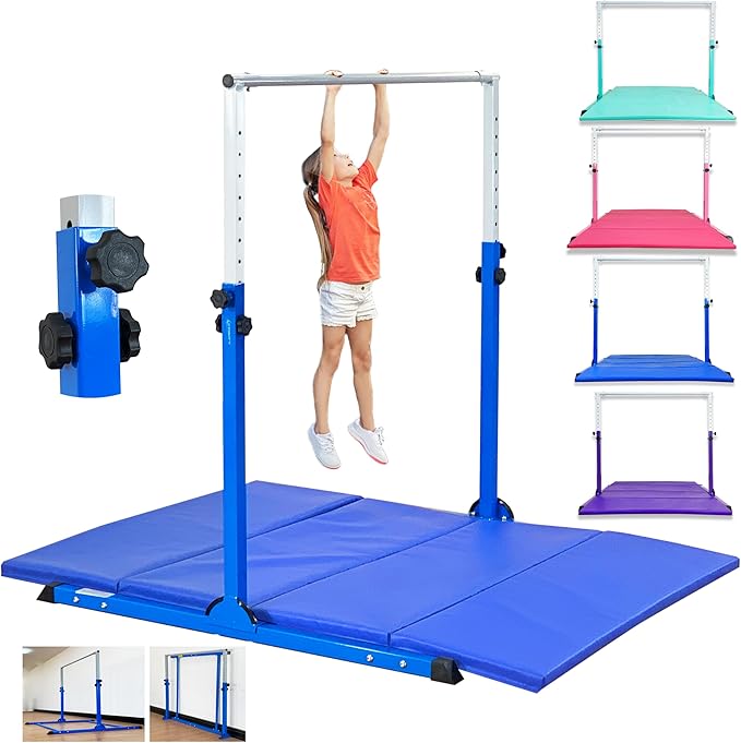 MARFULA Gymnastic Bar with 4 ft Inner Width 5 ft Adjust Height for Kids Kip Bar with 350 lbs Gymnastic Training Equipment for Kids 3-15 Years Home and Club Use
