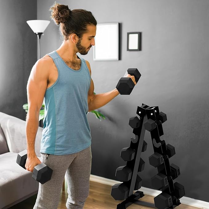 RITFIT 650/550/450/350/300/310/260/210/200/180/150/100 LB Rubber Hex Dumbbells Set with Optional Dumbbell Rack, Multi Weight Set to Choose, Ideal for Home Gym and Fitness