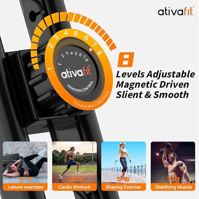 ATIVAFIT Exercise Bike Foldable Fitness Indoor Cycling Bike Magnetic 3 in 1 Upright Recumbent Exercise Bike with Resistance Bands for Home Workout