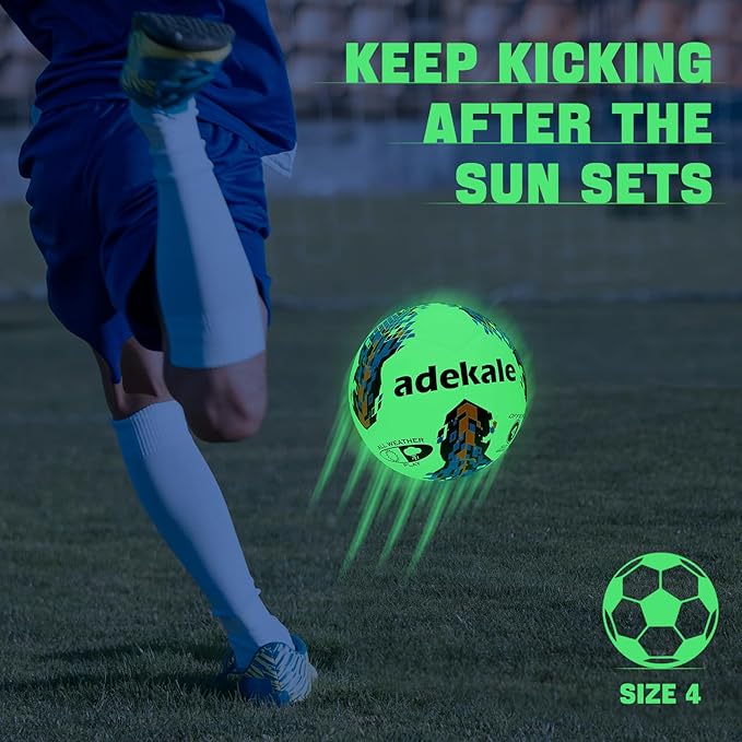 Glow in the Dark Soccer Ball Full Size 3/4/5, Sports Soccer Accessories Gifts Toys for Kids，Boys 8-12 , Light Up Ball with pump and needles, Ideal Soccer Gifts for Boys Age 7 8 9 10 11 12 13 14