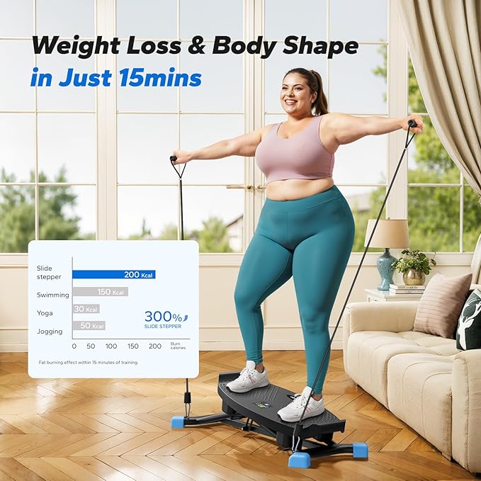 MERACH Balance Board for adults, Mini Stepper with Resistance Bands, Portable Wobble Board Featuring LCD Monitor, 300 lbs Capacity Ski Balance Trainer for Full Body Workout at home gym