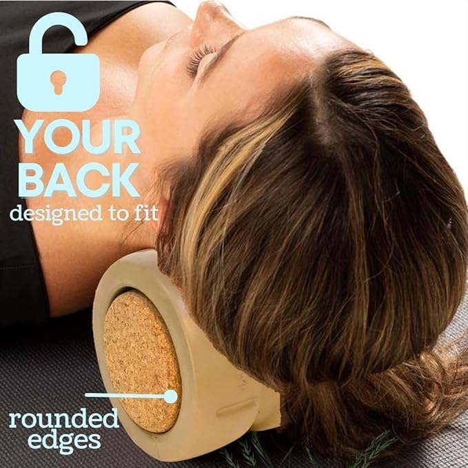 Roller Yoga Wheel for Back & Neck Pain, Withstands Heavy Weight, with Spinal Groove, Medium to Deep Pressure for Heavy Duty Foam Rolling, Made from Natural Cork