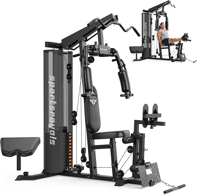 Sportsroyals Home Gym Equipment, 150LBS Weight Stack, Full Body Workout Machine with Pulley System for Strength Training