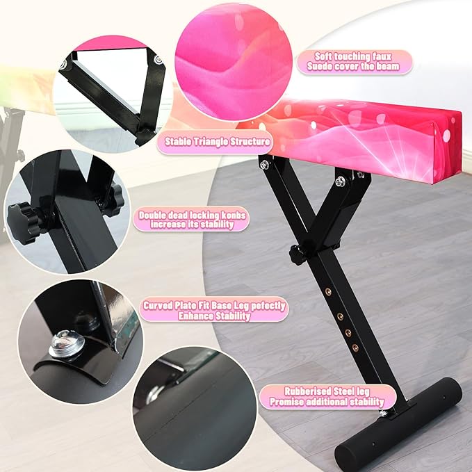Adjustable Balance Beam for Kids, 8FT Gymnastics Beam with Anti-Slip Legs, High and Low Floor Beam for All Gymnastics Levels, Professional Gymnastic Equipment for Home, Gym Center
