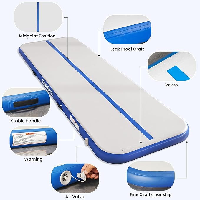 Thickness Inflatable Gymnastics Mat with Electric Pump and Storage Bag, Gymnastic Mats for Home Use Kids Adults, Air Cheer Mat for Training Yoga Cheerleading Gym Outdoor