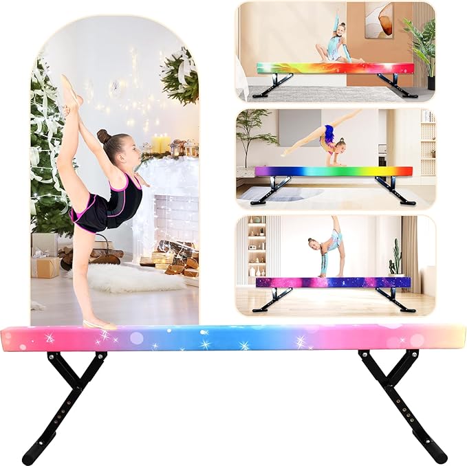 Adjustable Balance Beam for Kids, 8FT Gymnastics Beam with Anti-Slip Legs, High and Low Floor Beam for All Gymnastics Levels, Professional Gymnastic Equipment for Home, Gym Center