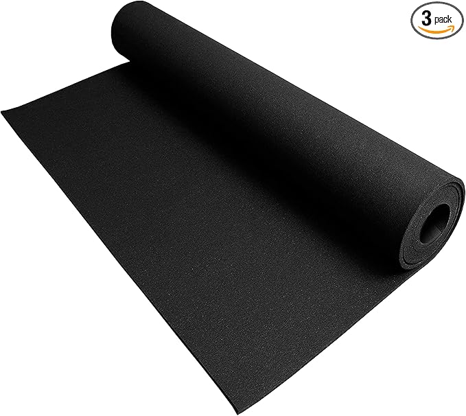 IncStores 8mm Thick Strong Rubber Flooring Roll | Flexible Recycled Rubber Roll Flooring for a Stronger and Safer Basement, Home Gym, Shed, or Trailer | Black, 3 Mats