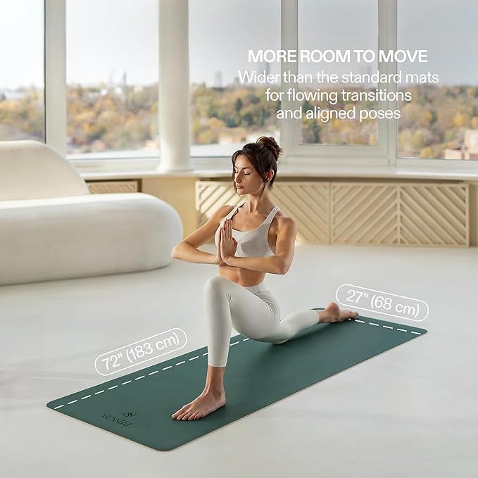 Premium Yoga Mat – Natural Rubber Non-Slip Fitness & Pilates Mat with PU Grip Surface, Carrying Strap Included, Sweat-Resistant, Durable Support, 4mm Thick, 72"x27" for Yoga, Pilates, Gym and Home Workouts