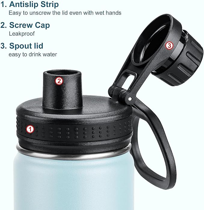 koodee Insulated Water Bottle, 22 oz Stainless Steel Double Wall Vacuum Wide Mouth Sport Bottle with Leakproof Spout Lid （Bby Blue）