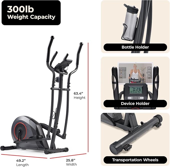 Sunny Health & Fitness Smart Upright Elliptical w/Pulse Sensor Built-in, Indoor Full-Body Cross-Training & Cardio Exercise Machine for Home, Free SunnyFit App Connection, Optional Long Stride Length