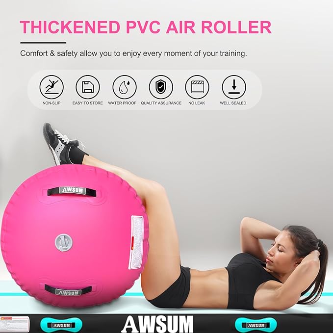 AWSUM Air Roller Gymnastics Barrel Inflatable Tumbling Mat Back Handspring Trainer for Octagon Mat Gym Home Gymnastics Equipment 1PCS，No Electric Pump