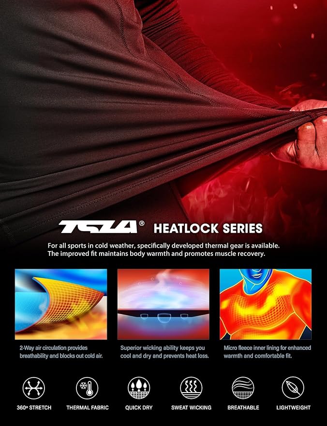 TSLA Men's Thermal Long Sleeve Compression Shirts, Athletic Base Layer Top, Winter Gear Running T-Shirt