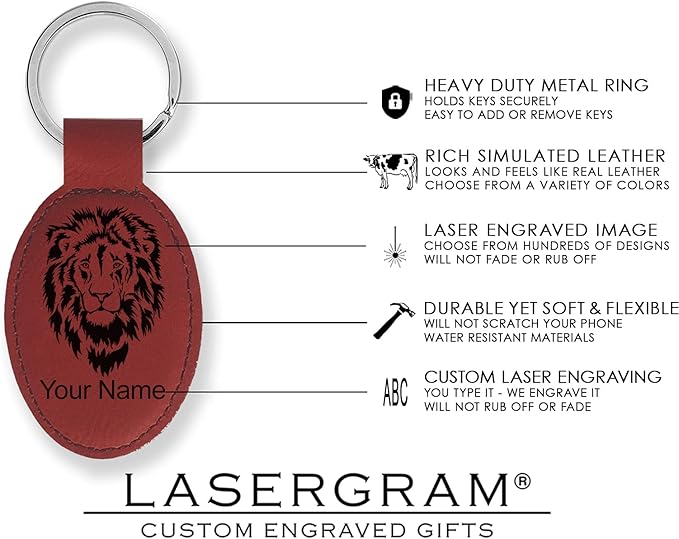 LaserGram Oval Keychain, Baseball Ball, Personalized Engraving Included (Burgundy)