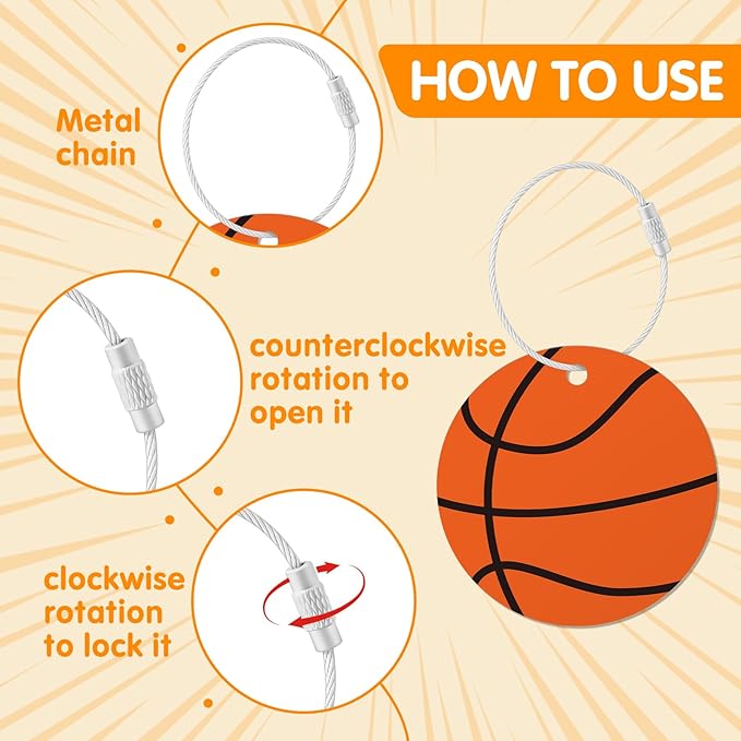 12 Pcs Basketball Luggage Tags for Travel Suitcases Labels with Metal Ring 2.75in Basketball Keychain PVC Name Id and DIY Pocket Hug Card Backpack Charm for Men Women Travel Bag Suitcase