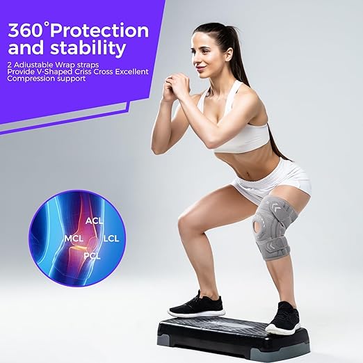 Knee Support Brace for Women Men, Adjustable Knee Compression Sleeve Brace Patellar Pad Tendon - Arthritis Pain, Meniscus Tear, Injury Recovery, Running, Workout, Neoprene Knee Braces with Stabilizers and Open Patella, Gray