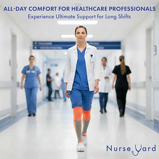 Nurse Yard Compression Socks for Nurses - Women & Men - 20-30mmHg Graduated Compression, Zero-Toe Compression, For Medical Staff, Nursing, Athletic Support Such As Running, Cycling, Hiking - 1 Pair