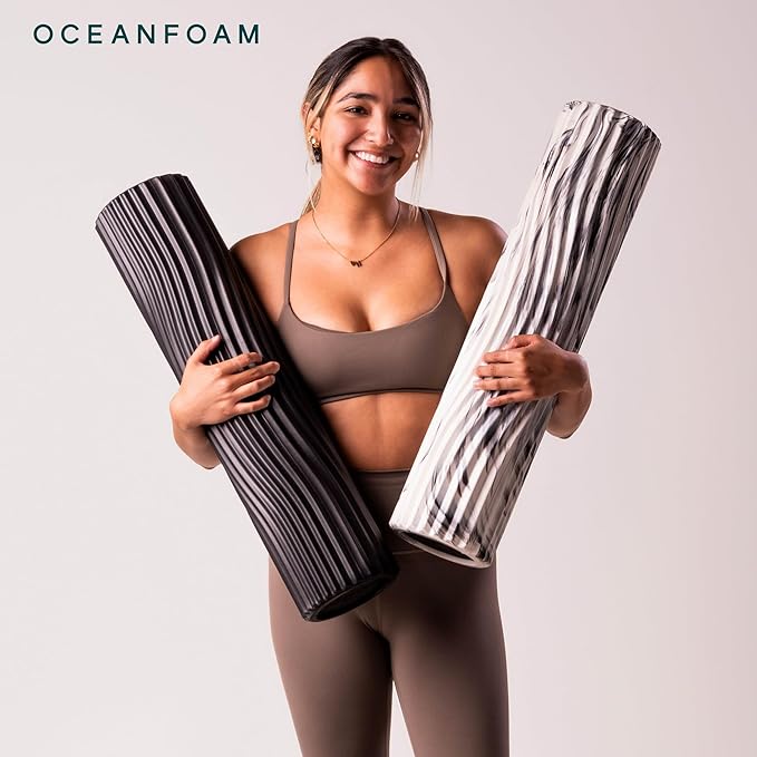 Oceanfoam Tsunami Roller (Black) - Extra-Large, 26" x 5.9" - Soft, Textured Foam Roller for Physical Therapy, Back Pain, Exercise & Stretching - Wave Textured - Yoga, Athletics, & Wellness