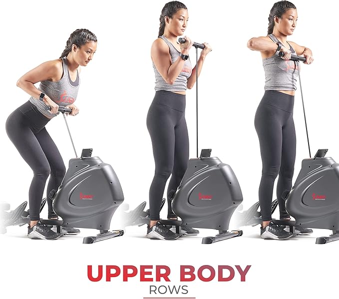 Sunny Health & Fitness Multi-Function Premium Magnetic Rowing Machine, Bicep Curls, Upward Rows, Seated Rows, Foldable Slide Rails, Digital Monitor, Optional Free SunnyFit App Connection