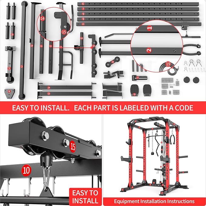 Power Rack Power Cages Multi-Function Squat Rack with Cable Crossover System Selectable More Training Attachment Weight Cage for Garage Home Gym