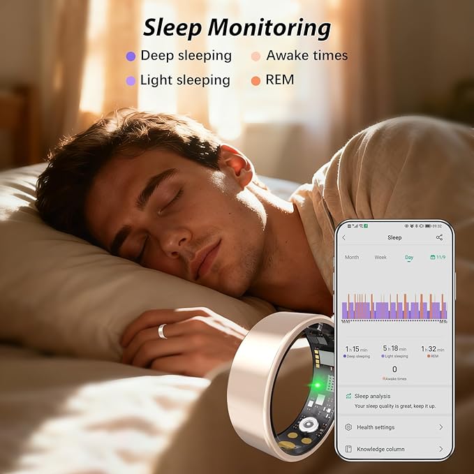 Smart Ring for Women Men Fitness Ring with Heart Rate, Blood Oxygen, Blood Pressure, sleep tracker, Step tracker, IP68 Waterproof health ring for iOS & Android, No Subscription Fee (Rose Gold, 7#)