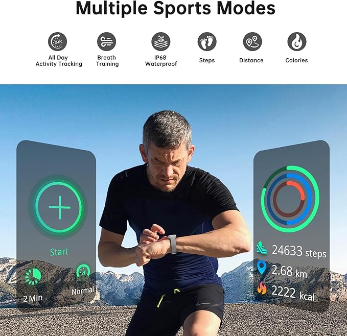 Health Fitness Tracker, Smart Watch with 24/7 Heart Rate and Blood Oxygen Monitor, Sleep Tracker with IP68 Waterproof, Activity Tracker Pedometer Step Counter for Women Men (Silver Gray)
