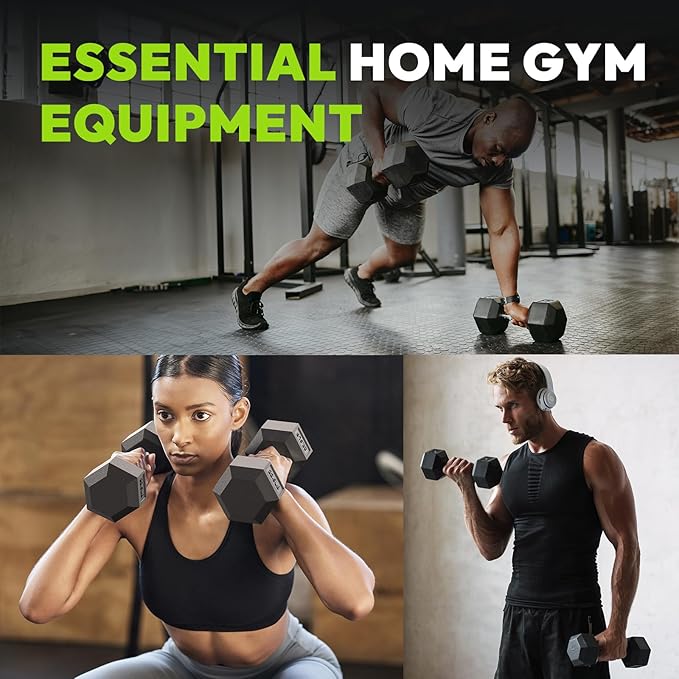 Hex Dumbbell 45-480 lb Set, Rubber Encased Exercise & Fitness Dumbbells for Home Gym, Hand Weights for Strength Training