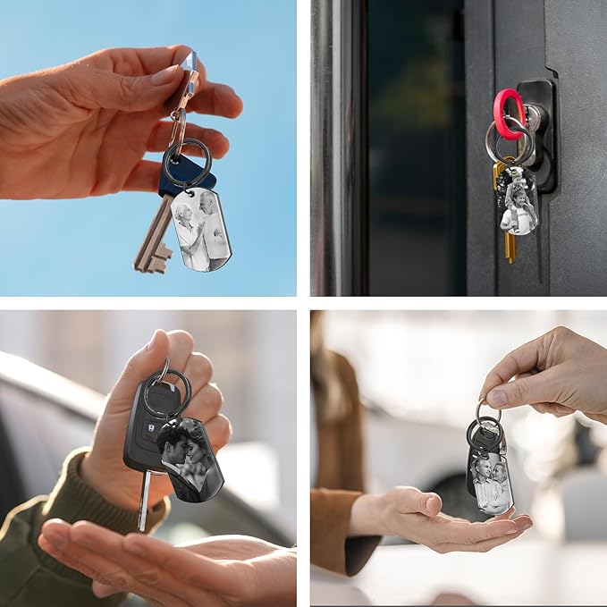 QYH Custom Keychain with Picture - Personalized Key Chain Laser Engraved Photo Text Gold Keychains Customized Gifts for Men