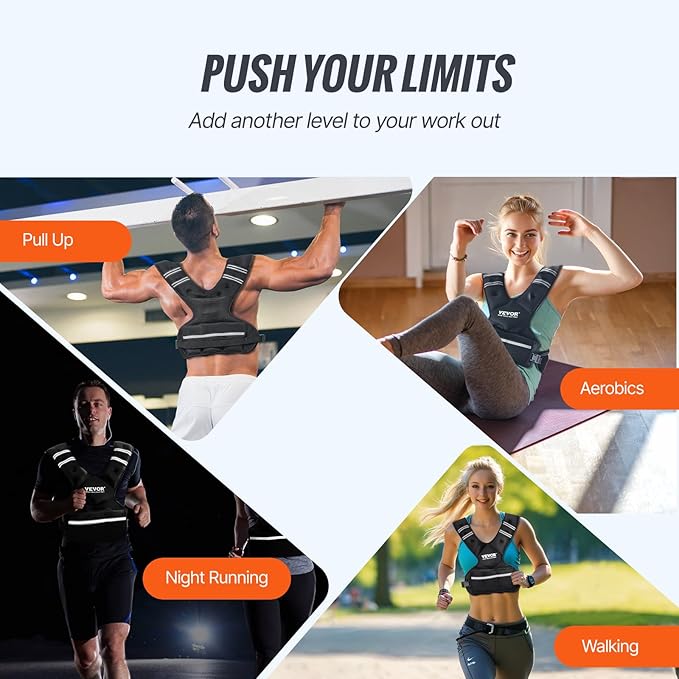 VEVOR Adjustable Weighted Vest, 11-20lb/20-32lbs/35lbs/40lbs Weight Vest with 6 Ironsand Weights and Reflective Stripe, Workout Equipment for Strength Training Running Jogging