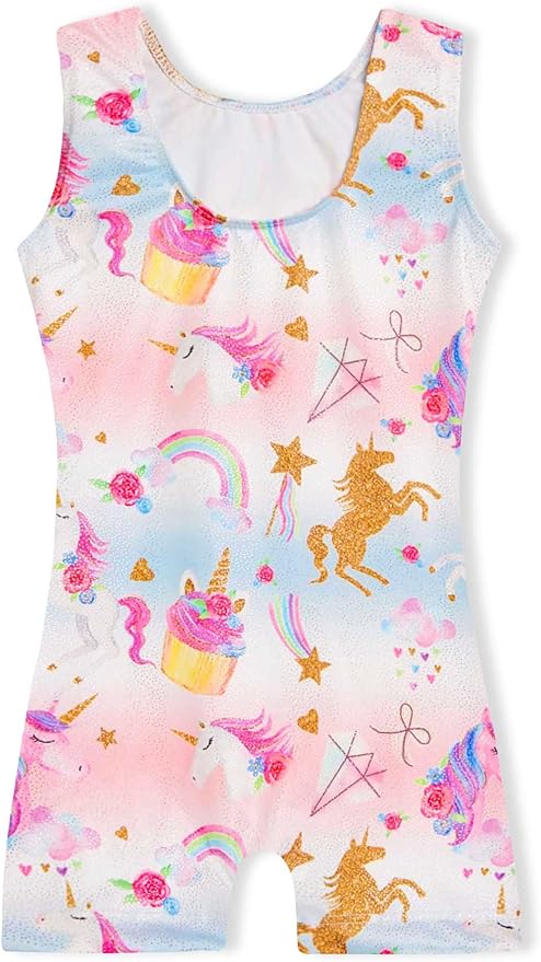 Domusgo Gymnastics Leotards for Girls Sparkly One-Piece Pro Kids Unitard Biketards with Shorts