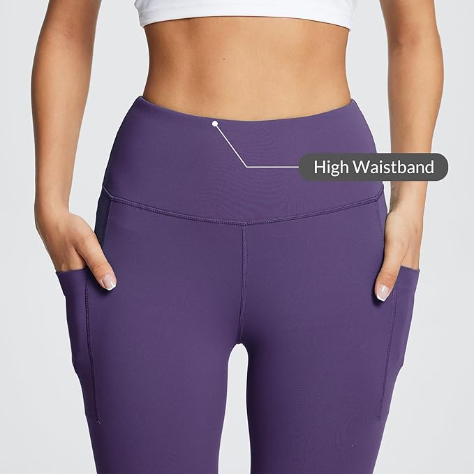BALEAF Women's Leggings with Pockets Black Tummy Control Workout High Waisted Athletic 7/8 Ultra Soft Gym Yoga Ankle Pants