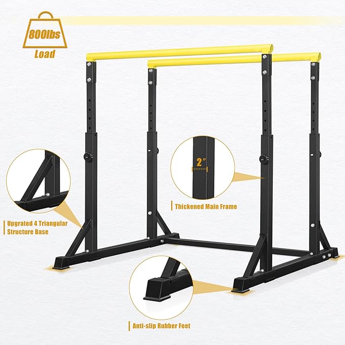 Bongkim Dip Bar, Heavy Duty Dip Station with 7 Height Levels, 800lbs Adjustable Parallel Bars for Tricep Dips Pull-Ups L-Sits Calisthenics Exercises Strength Training for Home Gym Outdoor