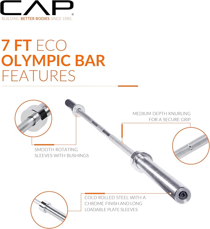 CAP Barbell 2-Inch Olympic Barbell Bars | 5 ft, 6 ft, & 7 ft | Multiple Options
