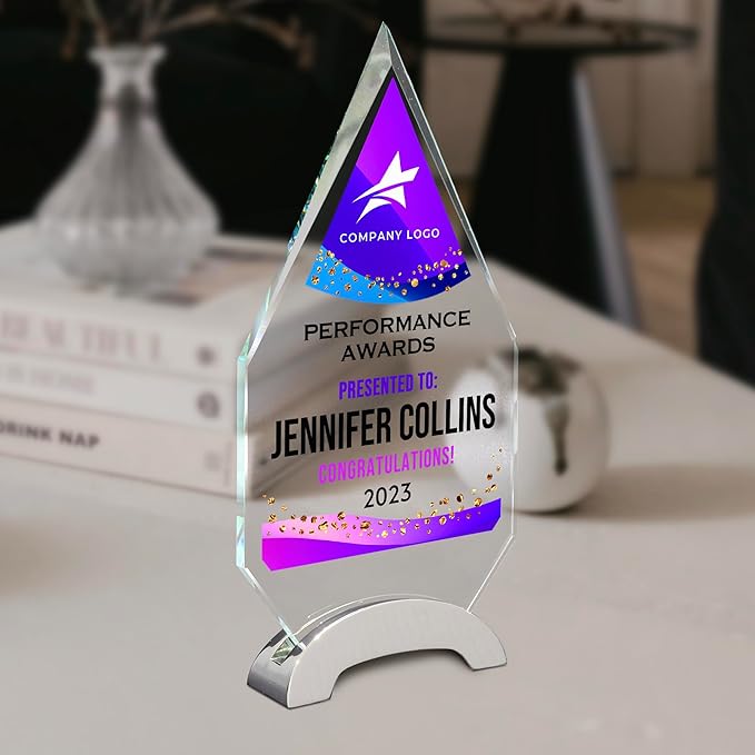 9 1/4" Personalized Glass Plaque for Awards and Trophies, Custom Award for Employee of the Month, Retirement, Leadership and Appreciation Gift P (Design 3)