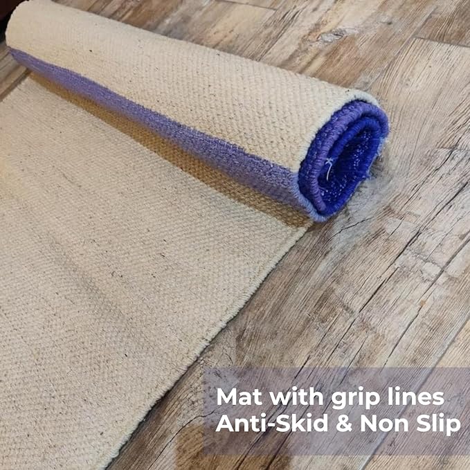 Indian Handmade100 % Organic Anti Skid Multi Colour Cotton Yoga Mat - Eco-Friendly Hand-Woven Rug - Non-Slip & Thick (24”x72”x5mm) for Hot yoga & Everyday Fitness at Home - Comfortable & Foldable Extra-Long Mat
