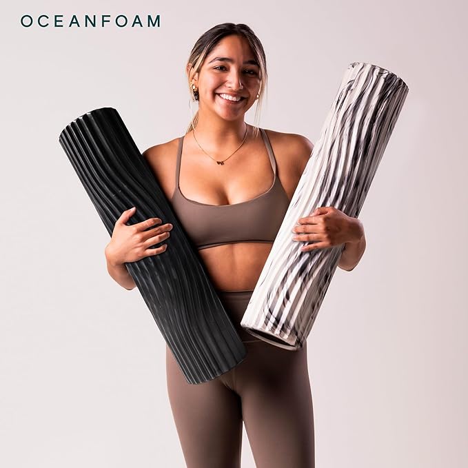 Oceanfoam Tsunami Roller (Black & Charcoal Marbled) - Extra-Large, 26" x 5.9" - Soft, Textured Foam Roller for Physical Therapy, Back Pain, Exercise & Stretching - Yoga, Athletics, & Wellness