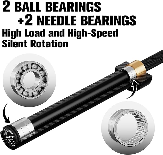 RITFIT 7FT Olympic Barbell for Strength and Weightlifting Training - 2 Inch Olympic Bar for Squat, Deadlift, Bench Press, Curl, Overhead Press - 600lbs/1000lbs/1200lbs Capacity