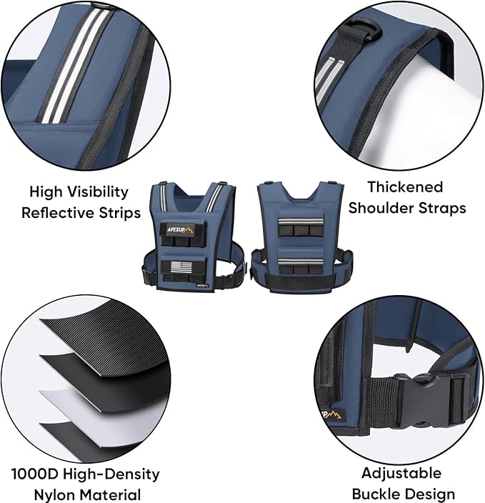 APEXUP Adjustable Weighted Vest Men 20lbs/30lbs/40lbs Weights with Reflective Stripe, Weight Vest Woman Workout Vest for Strength Training Running Walking