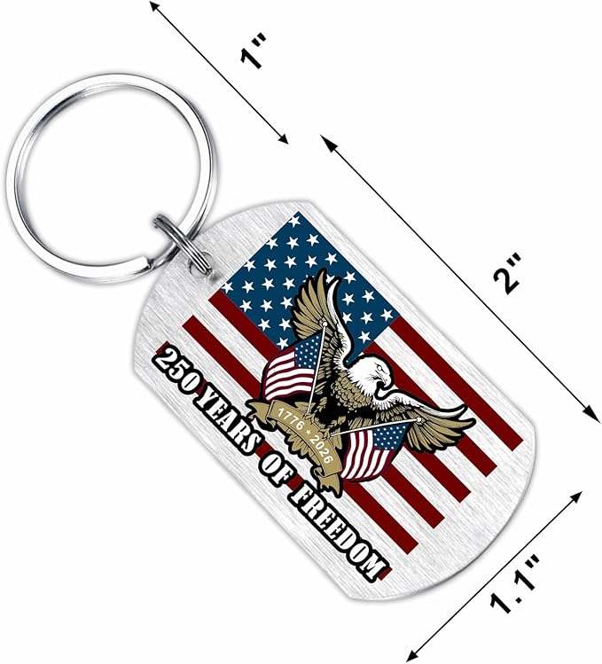 Viayen 250 Years America Flag Keychain, 250th Anniversary USA Merchandise Gift 1776-2026 Commemorative Patriotic Ornament