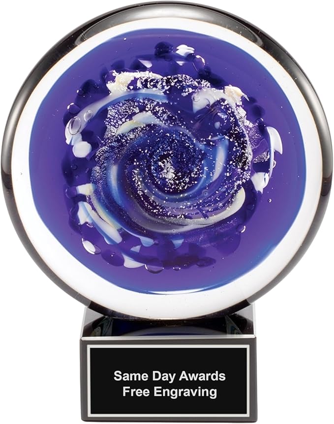 Hand-Blown Art Glass Award – Custom Engraved Elegant Award for Corporate, Sports Retirement Volunteer Recognition Leadership Personal Milestones Employee Gifts