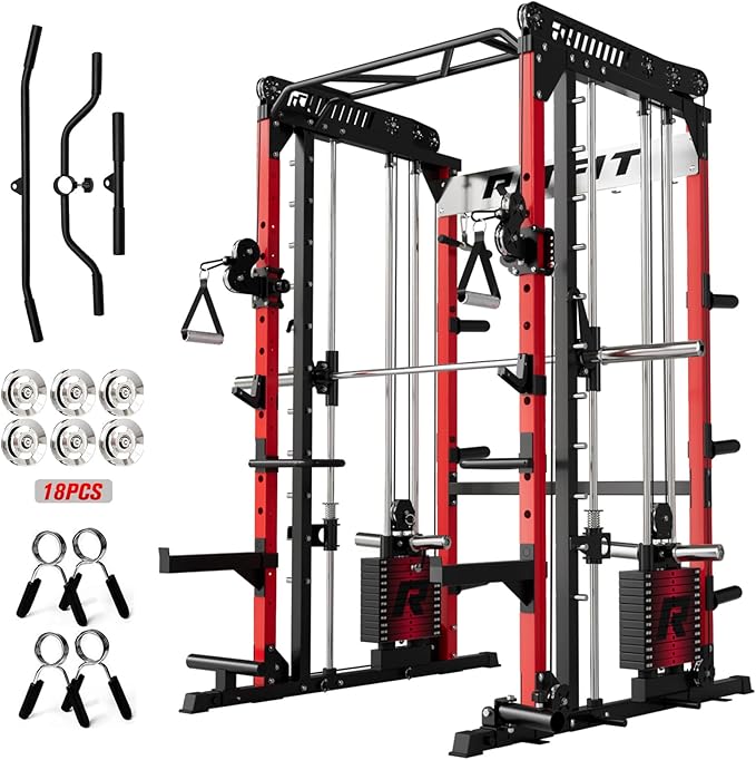 RitFit M1 Pro Smith Machine Package, All-in-One Power Cage with Weight Stack Set, Includes LAT Pulldown & Cable Crossover System for Home Gyme