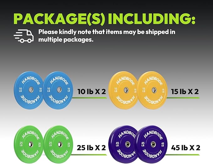 2-Inch Weight Plates High Bounce, Olympic Bumper Plate Set 45/100/160/190/260/300lb, Colored Weight Plates Set for Home Gym, Barbell Weights Rubber Strength Training Plate for Weight Lifting