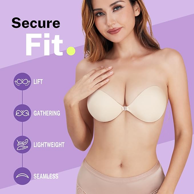 Invisible Strapless Sticky Bra Push up for Women | Ultra Adhesive Bra for Backless Dress | Cleavage Bra Lift with Pasties Kit
