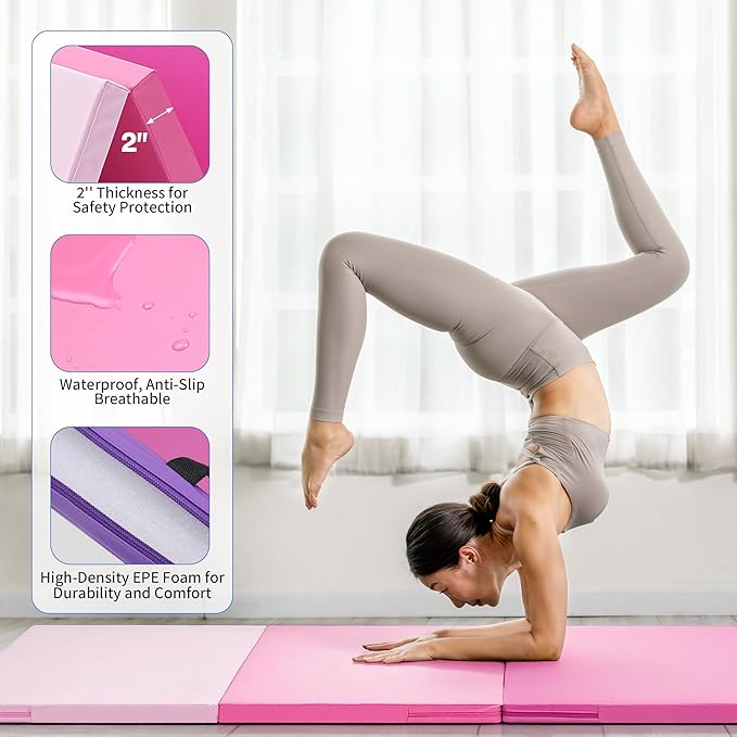 Outdoor Basic 6'x3'x2" Gymnastics Tumbling Mats Folding Panel Thick Gym Exercise Mat for Home