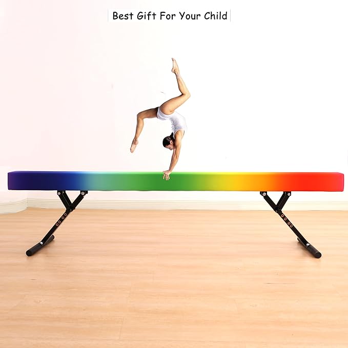 8 Ft Gymnastic Balance Beam with Adjustable Height From7 inch to 22 inch for Kids Children Home Practice, Adjustable Balance Beam with Leg, High and Low Floor Gymnatic Training Beam