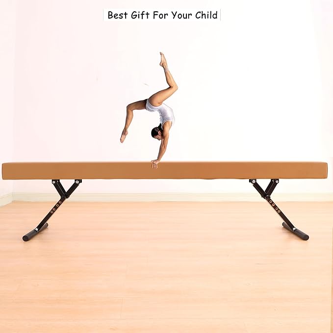 8 Ft Gymnastic Balance Beam with Adjustable Height From7 inch to 22 inch for Kids Children Home Practice, Adjustable Balance Beam with Leg, High and Low Floor Gymnatic Training Beam