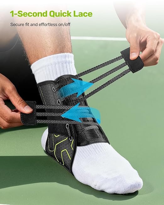 Quick Lace Up Ankle Brace with 2 Metal Support Stays, Breathable Stabilizer for Sprained Ankle, Slim Fit Ankle Support for Men & Women, Sports, Running, Basketball (Green, L)