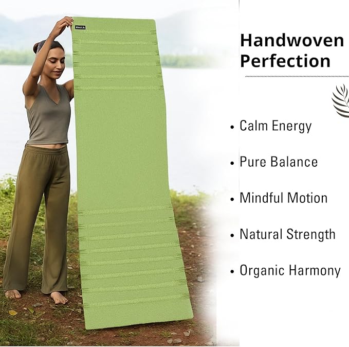 Indian Handmade100 % Organic Anti Skid Multi Colour Cotton Yoga Mat - Eco-Friendly Hand-Woven Rug - Non-Slip & Thick (24”x72”x5mm) for Hot yoga & Everyday Fitness at Home - Comfortable & Foldable Extra-Long Mat
