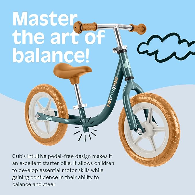 Retrospec Cub Toddler Balance Bike for Ages 18 Months - 3 Years - 12in No-Pedal Beginner Bicycle with Adjustable Seat, Puncture-Proof Tires & Safe Low Frame Design
