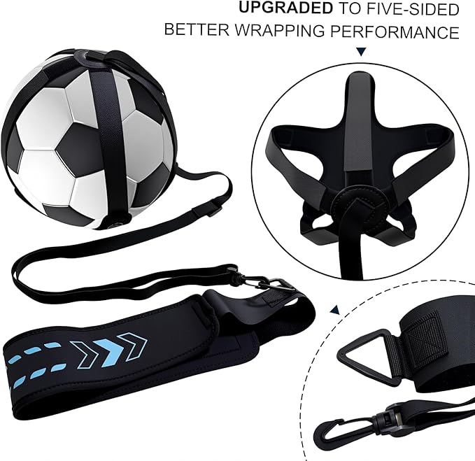 Soccer Training Equipment Football Kick Solo Trainer Adjustable Waist Belt Elastic Rope, Aids Hands Free Throw Sole Practice Fits Ball 3, 4, 5 and Volleyball Rugby (Blue)