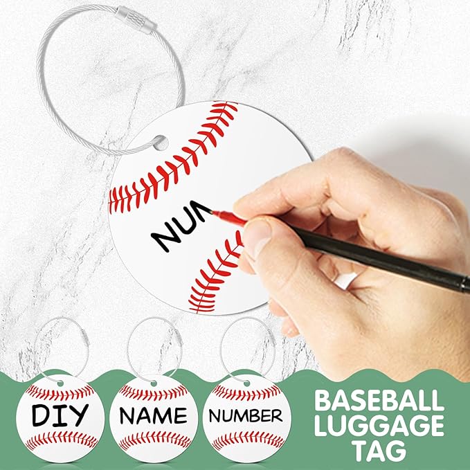 12 Pcs Baseball Luggage Tags for Suitcases Travel Suitcase Labels with Metal Ring 2.75in Baseball Keychain, PVC Name Id and DIY Pocket Hug Card Backpack Charms for Men Women Travel Bag Suitcase